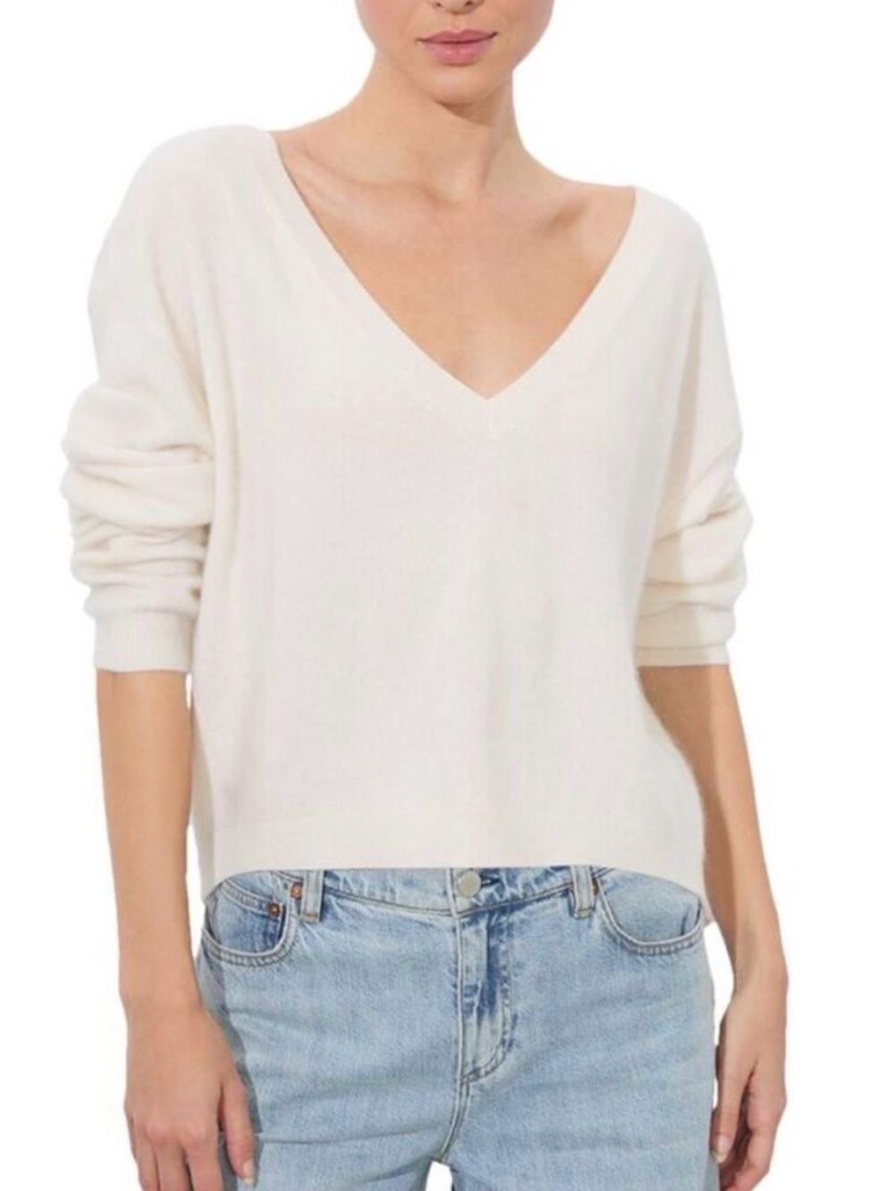 Alice + Olivia Womens  Williams Easy Cashmere-Blend Pullover, ivory PTP 23”